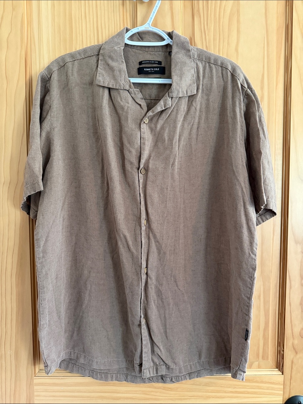 Kenneth Cole Brown Short Sleeve Button-Down Camp Shirt